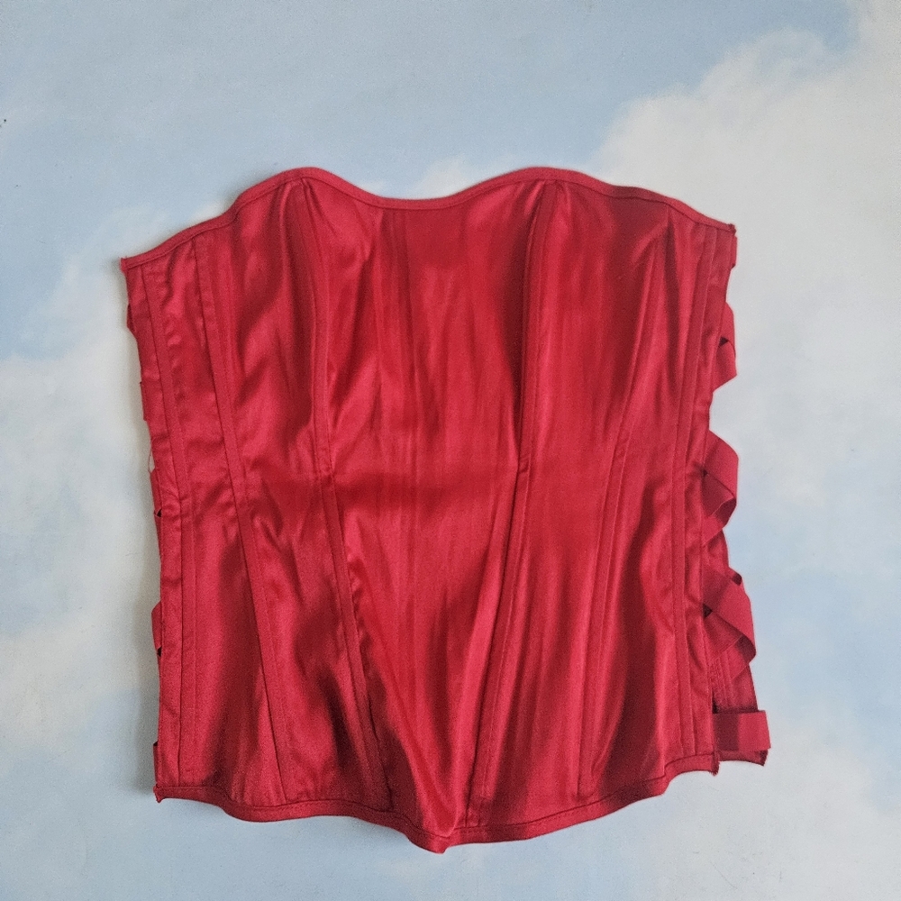 Red Satin Corset Top Costume Red Satin Corset With Cute Side Cutouts